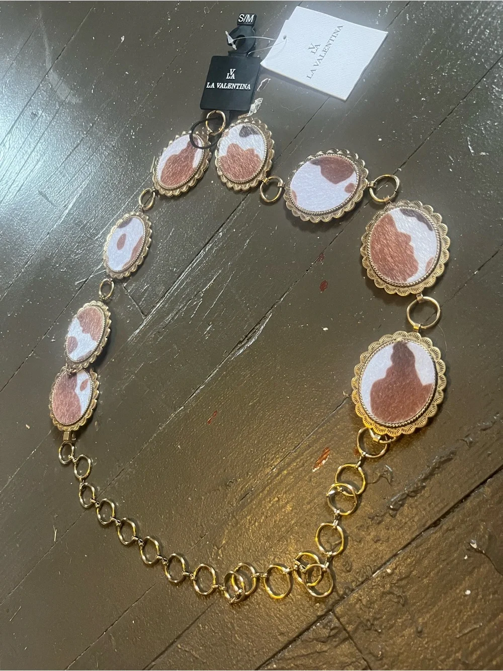 Valentina Gold-Tone Belt with White and Brown Medallions
